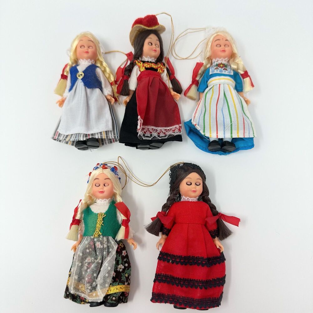 Vintage International Doll Ornaments - Set of 5